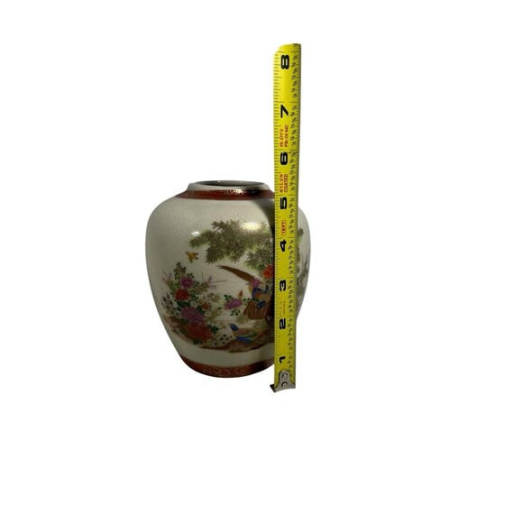 Vintage Satsuma Japanese Vase 5 1/2“ Gold Double Peacock Floral Porcelain Japan - Picture 8 of 12